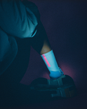 Daybreak – Reflective Compression Crew Socks | White + Neon Pink