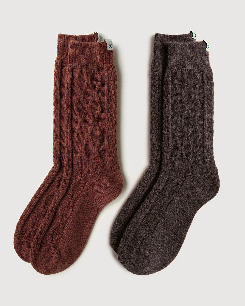 Cable Knit Wool Socks | Terracotta & Mocha 2-Pair Multipack