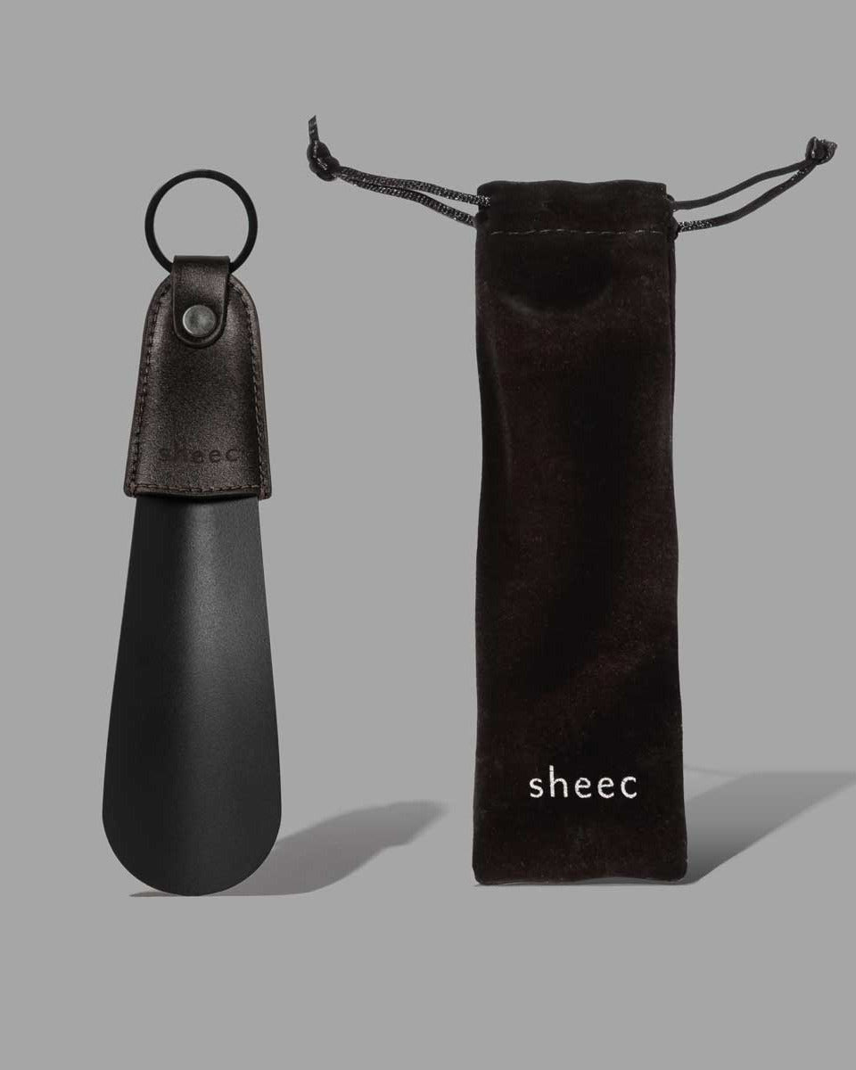 Black Shoe Horn with Faux Leather Handle