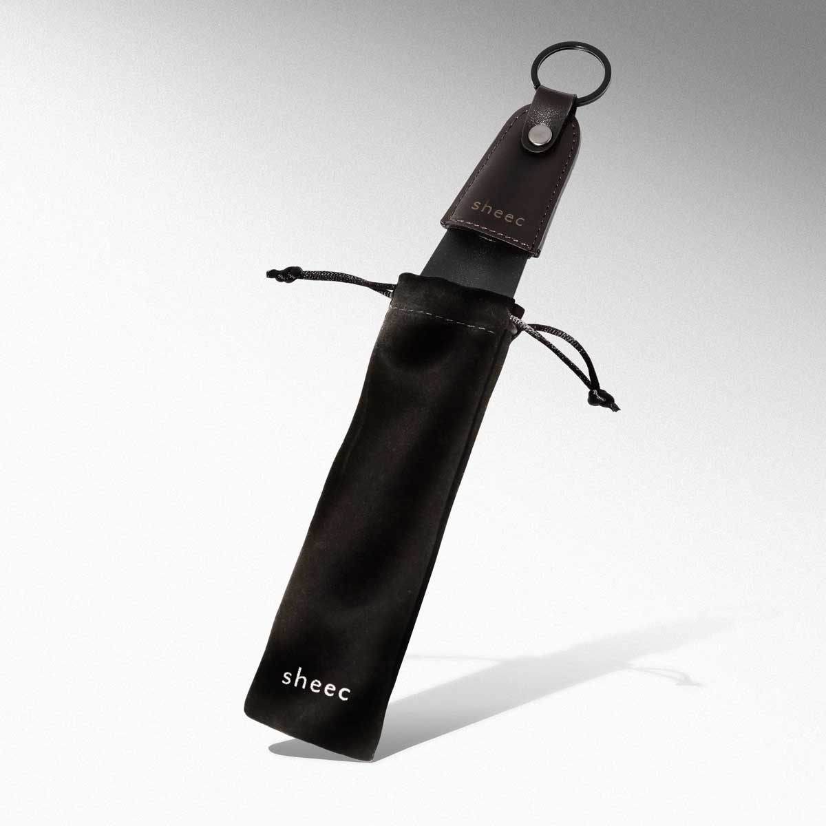 Sheec Metal Shoe Horn with Leather Handle Black Edition