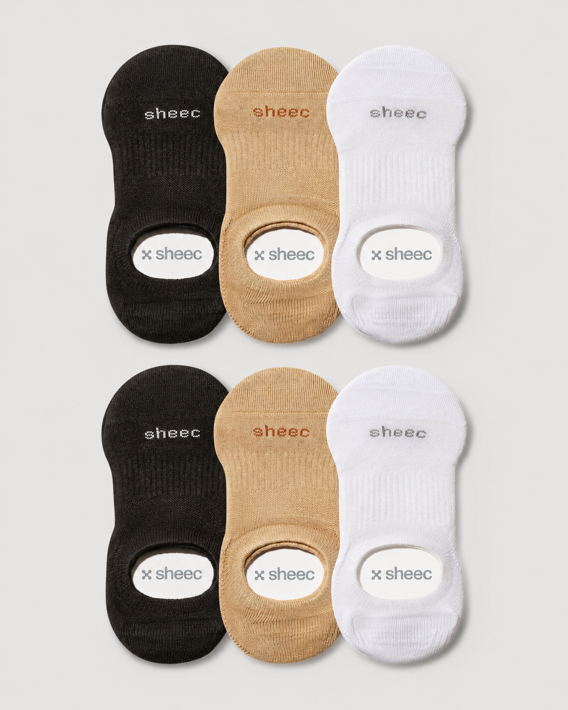 Active High-cut No Show Socks | Black, Beige, White 6-Pair Multipack
