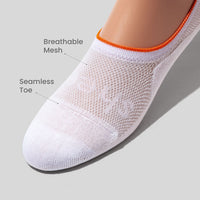 Active Mid-cut Bamboo Mesh No Show Socks | White w/ Orange Line