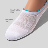 Active Mid-cut Bamboo Mesh No Show Socks | White w/ Teal Line