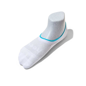 Active Mid-cut Bamboo Mesh No Show Socks | White w/ Teal Line