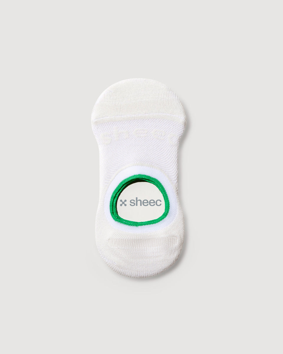 Active Mid-cut Bamboo No Show Socks | White w/ Green Line