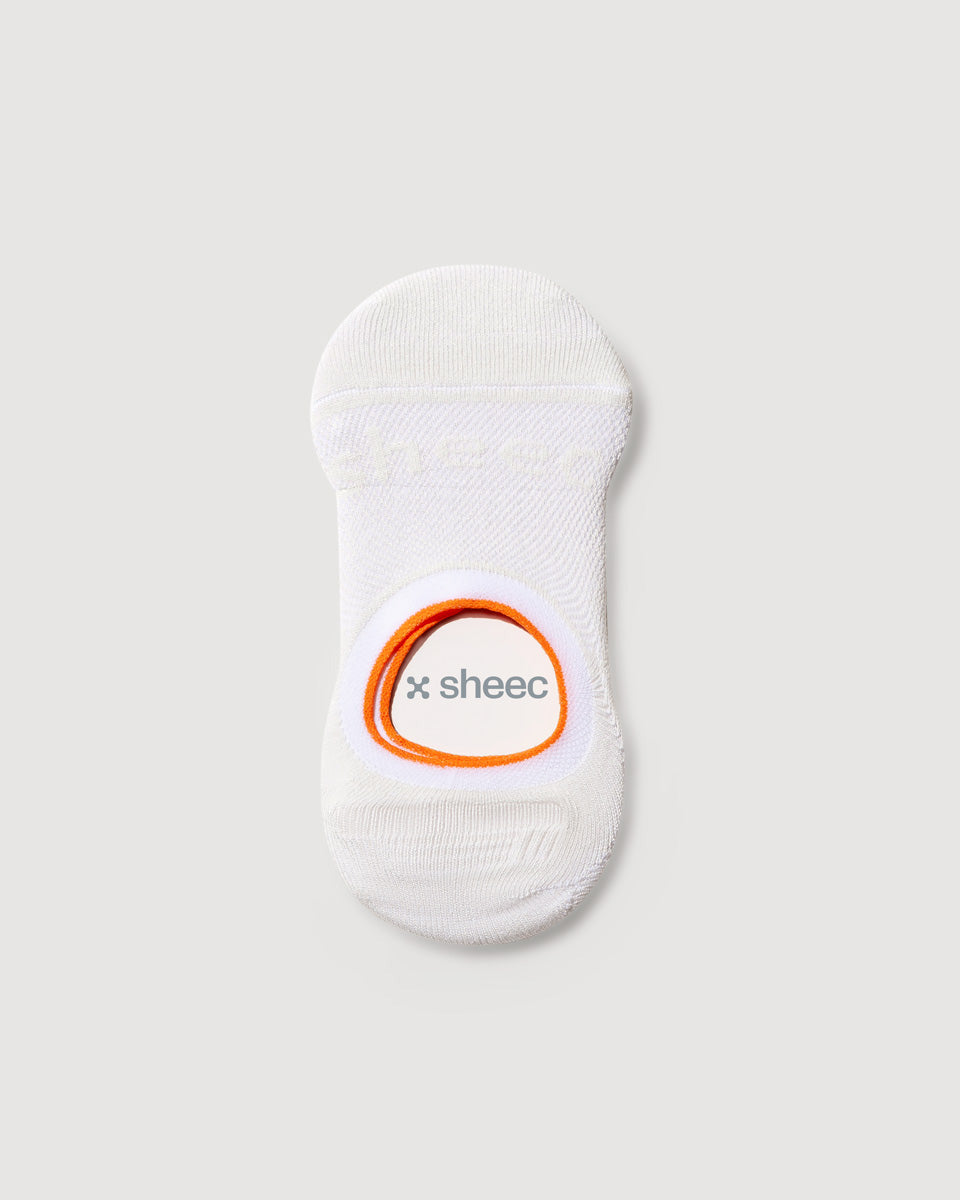 Active Mid-cut Bamboo No Show Socks | White w/ Orange Line