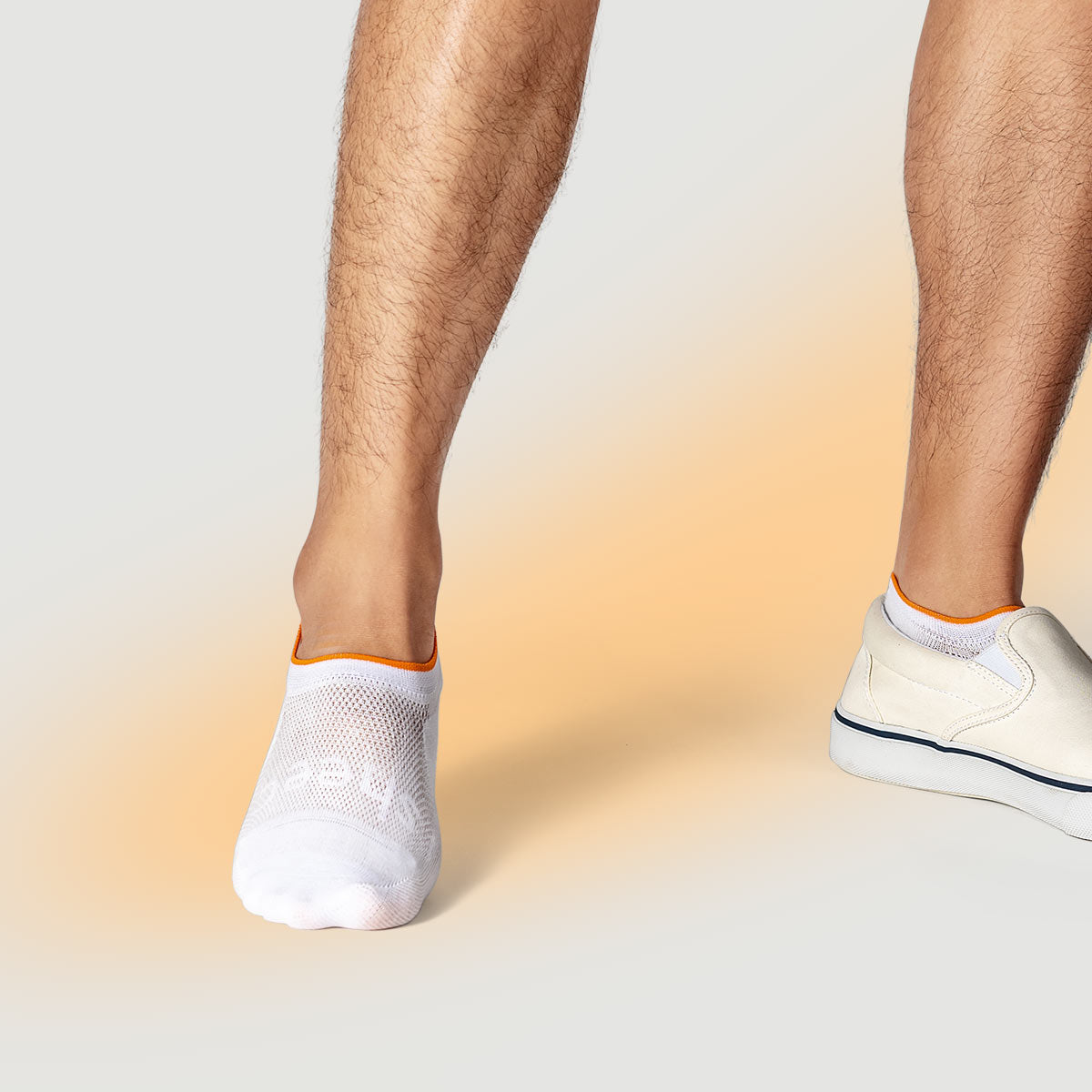 Active Mid-cut Bamboo No Show Socks | White w/ Orange Line