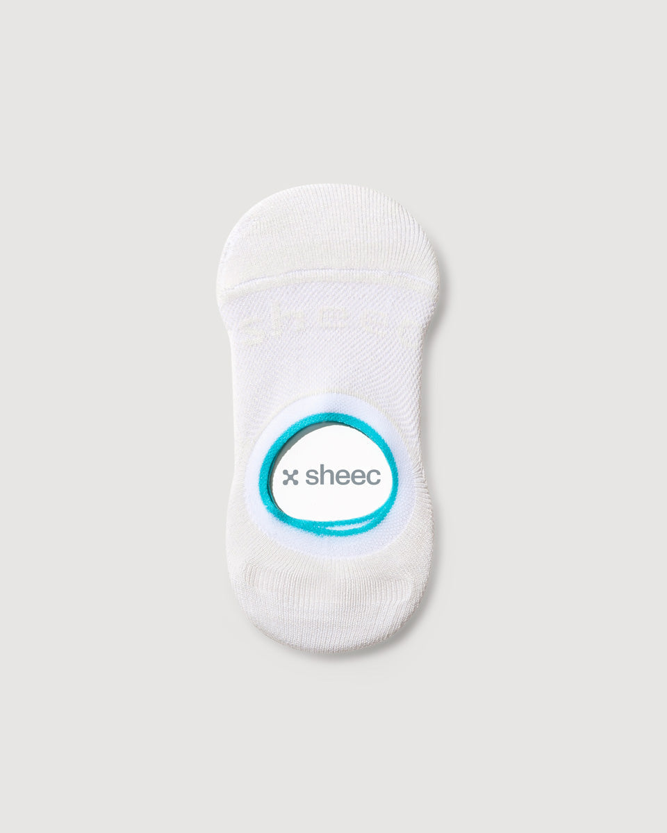 Active Mid-cut Bamboo No Show Socks | White w/ Teal Line