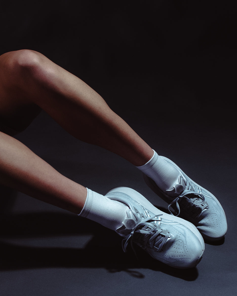 Reflective Compression Crew Socks – Running | ComFits Daybreak Jersey City Marathon Edition 2026 – White