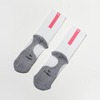 Daybreak – Reflective Compression Crew Socks | White + Neon Pink