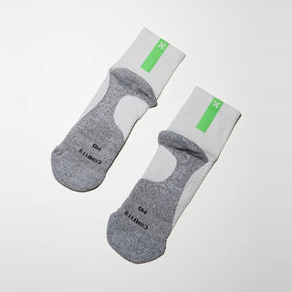 Daybreak – Reflective Compression Quarter Crew Socks | White + Neon Green