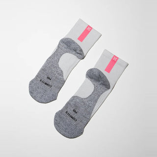 Daybreak – Reflective Compression Quarter Crew Socks | White + Neon Pink