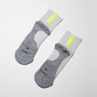 Daybreak – Reflective Compression Quarter Crew Socks | White + Neon Yellow