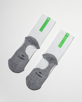 Daybreak – Reflective Compression Crew Socks | White + Neon Green