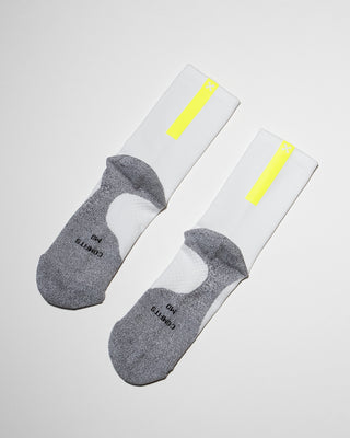 Daybreak – Reflective Compression Crew Socks | White + Neon Yellow