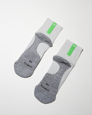 Daybreak – Reflective Compression Quarter Crew Socks | White + Neon Green