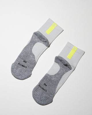 Daybreak – Reflective Compression Quarter Crew Socks | White + Neon Yellow