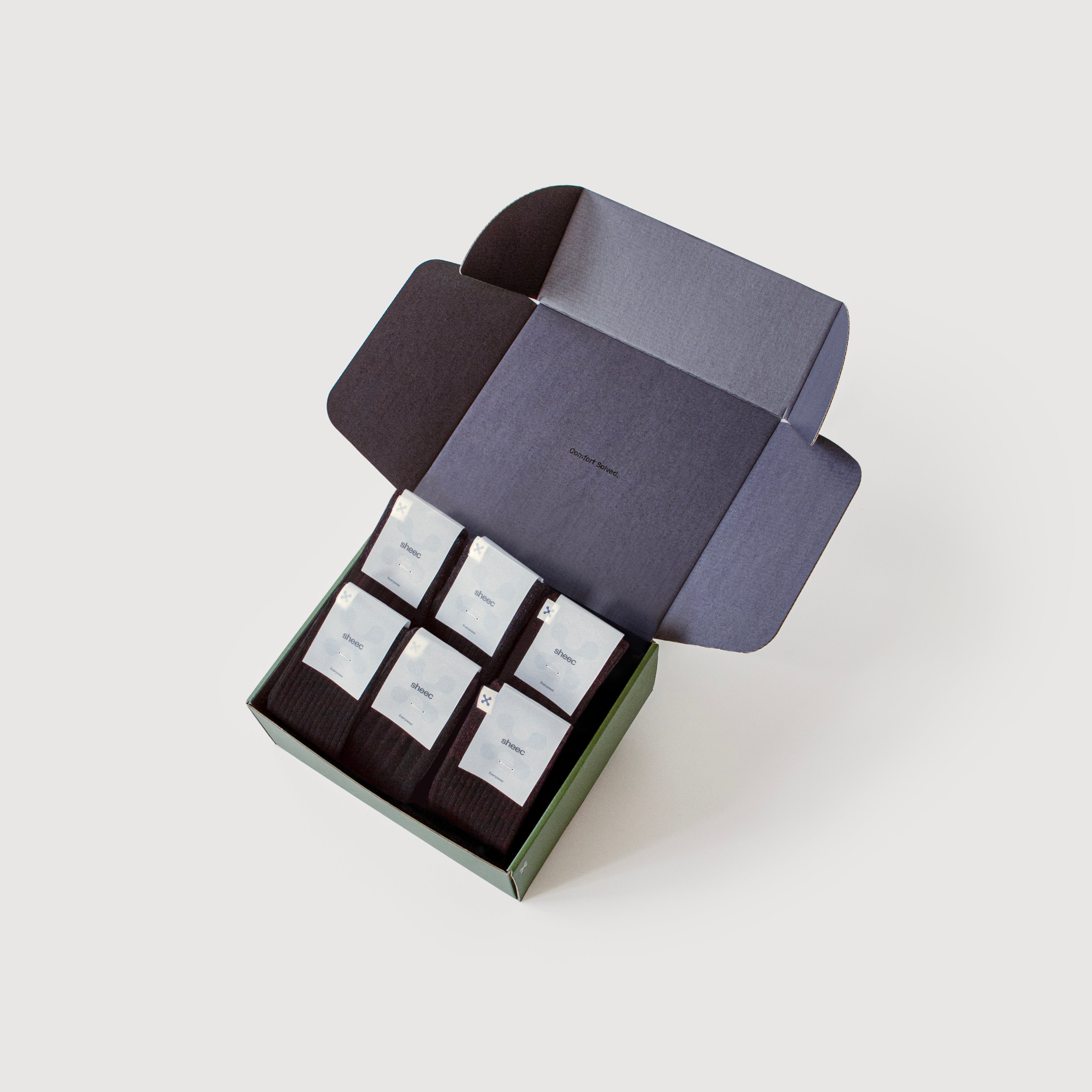 Everywear Crew Socks | BLACK Two-tone 6 Pair Gift Box