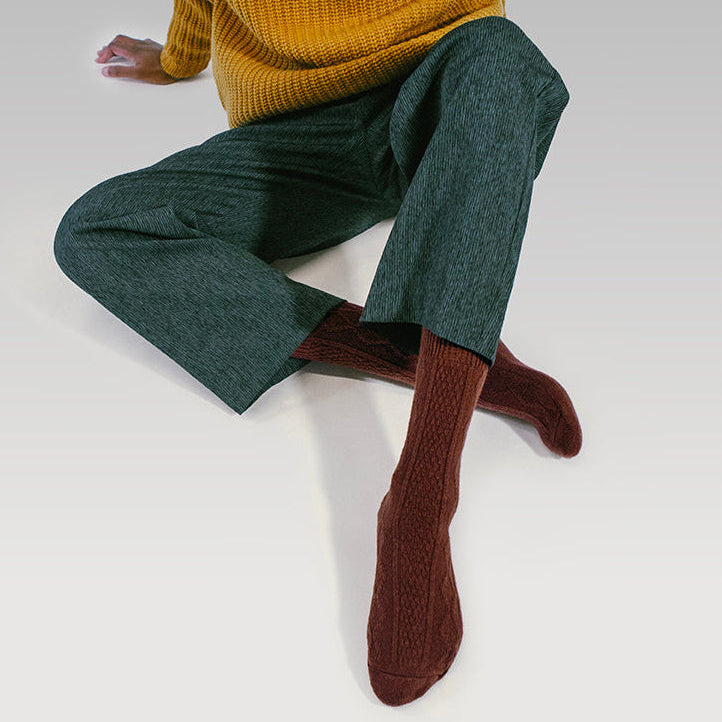 Cable Knit Wool Socks | Terracotta
