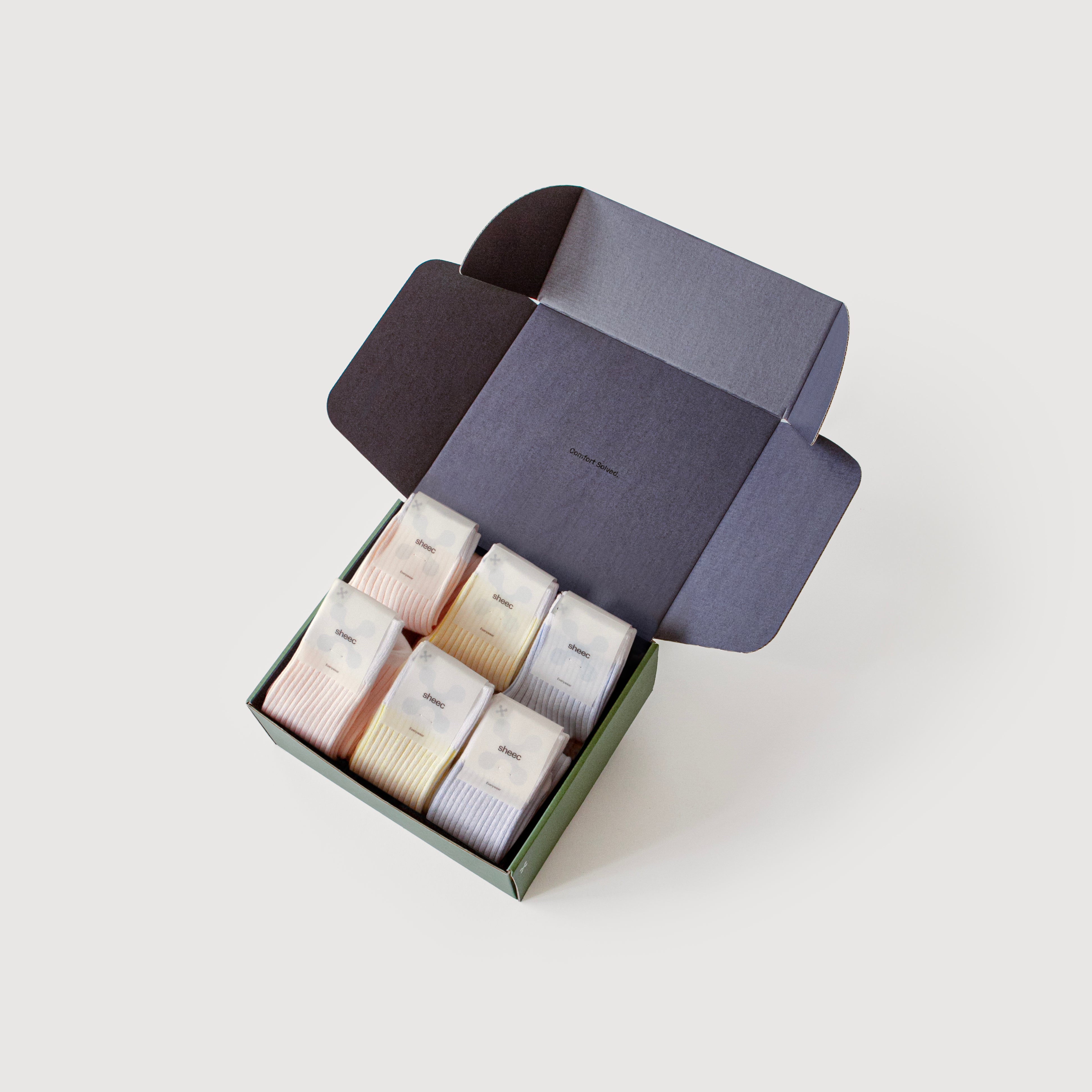 Everywear Refined Ribbed Socks | WHITE Two-tone 6 Pair Gift Box