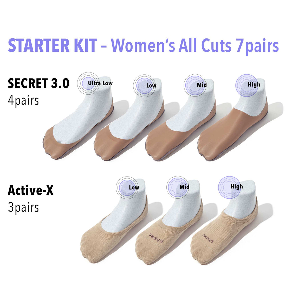 Hidden Socks for Women Variety Pack | 7 Pairs Tan & Beige