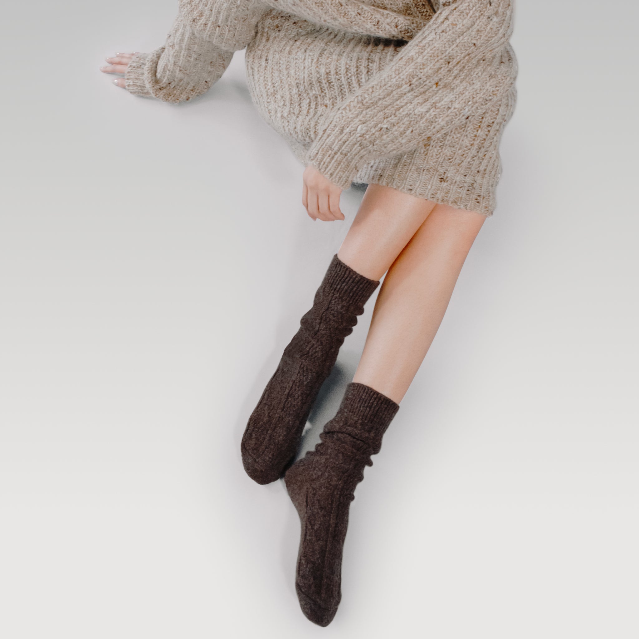 Cable Knit Wool Socks | Mocha