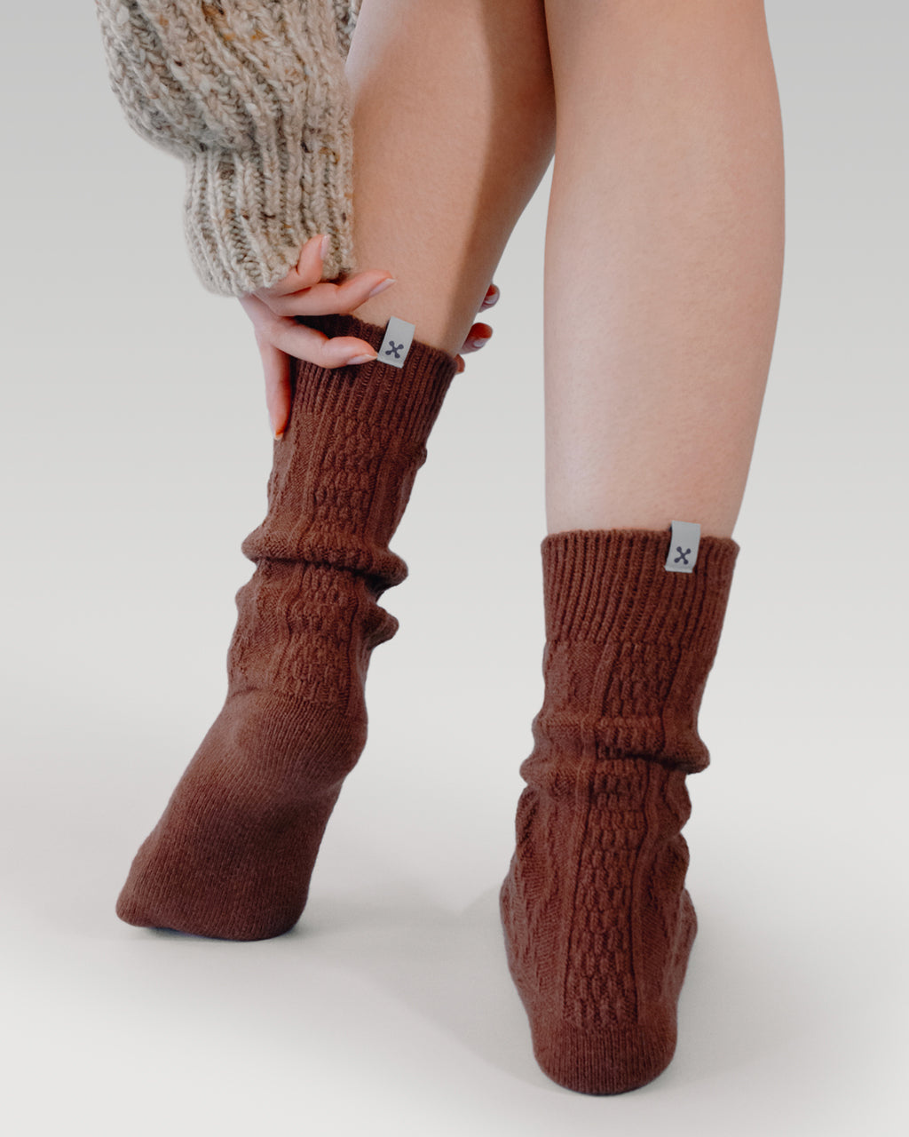 Cable Knit Wool Socks | Terracotta